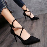 Women's Suede High Heel Shoes New Pointed Stiletto Fashion Sexy Black Wedding Shoes Nude Bridal Shoes Heel Woman