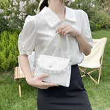 Retro Crossbody Bags for Women Vintage Lace Pearl Chain Ladies Small Square Shoulder Bag Female Clutch Purse Handbags Messenger