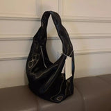 Vintage Black Handbag Women High Street Nylon Zipper Chic Casual Shoulder Bags Purse Female Large Capacity Tote Bag Y2k