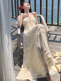 Ruffles Halter Backless Summer Dress Women Elegant Fashion Elegant Ladies Slim Vacation A Line Slim Dresses