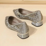 Diamond with Crystals Square Heels Shoes for Woman Medium Women's Summer Footwear Rhinestone Chic and Elegant Young E Y2k A