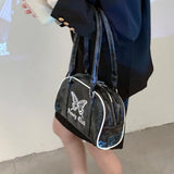 Vintage Y2k Womens Handbag Embroidery Butterfly Elegant Fashion Shoulder Bag Casual Harajuku Exquisite Female Boston Bag