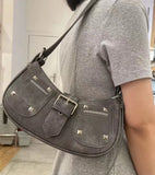 Retro Cool Ladies Shoulder Bags Fashion Rivet Women's Underarm Bags Crossbody Bag Y2K PU Leather Female Tote Handbags Purse