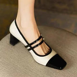 Spring New High Heels Women Shoes Designer Square Toe Chunky Sandals Sexy Party Shoes Retro Mary Janes Pumps Zapatillas