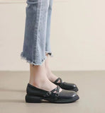 Low Heel Elegant Women's Summer Footwear Luxury Leather Casual Shoes For Woman Loafers Square Toe Genuine Mark Non Slip Y2k