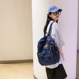 Washed Denim Fashion Backpacks For Women Latest Trend Student School Bag Multi Pockets Large Capacity Blue Rucksack Mochila