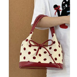 Retro Dot Red Handbag Women Versatile Bow Large Capacity Casual Shoulder Bags Ladies Sweet Cute Underarm Bag Aesthetic