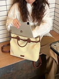 Harajuku Beige Backpack Women Vintage Zipper Chic Handle Casual Crossbody Bags Female Retro Large Capacity The Tote Bag