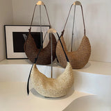 Forest Lazy Style Crossbody Bag Bohemian Handmade Grass Woven Bag Leisure Vacation Beach Women's Woven Dumpling Bun