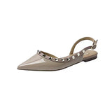 Fashion Studded Pointed Toe Flats Leather Open Toe Sandals Women's Sandals Women's Flats  Shoes Woman