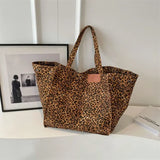 Oversized Leopard Prints Shoulder Bags for Women Deformable Canvas Large Capacity Shopping Totes Winter New Luxury Handbags