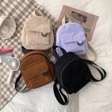 Fashion Women Mini Backpack Solid Color Corduroy Small Backpacks Simple Casual Student Bookbags Traveling Backpacks Hot