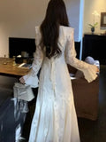 Elegant Party Dresses Woman Autumn Lace-up V-Neck Flare Sleeve Evening Party Long Dress Casual Vestidos Robe Female Clothing New