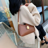 Luxury Brand Pu Leather Solid Color Shoulder Bags For Women  Hit Lock Handbags Small Travel Handbag Lady Fashion Bag