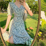 Harajuku Floral Dress for Women Party French Vintage Retro Office Lady Casual Club Mini Sexy Dresses Summer New Clothes