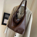 2 Pcs/set Retro Fashion Leather Tote Bag for Women Tend Female Simple Large Capacity Shoulder Bag Big Solid Color Handbags