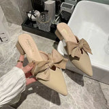 Summer Mules Shoes With Heel Women's Slippers And Ladies Sandals Bow Slides Pointed Toe Chic Point Hot Low Price Waterproof