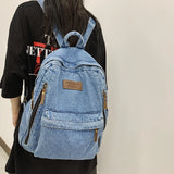 Washed Denim Fashion Backpacks For Women Latest Trend Student School Bag Multi Pockets Large Capacity Blue Rucksack Mochila