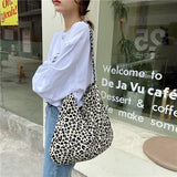 Oversized Leopard Prints Shoulder Bags for Women Deformable Canvas Large Capacity Shopping Totes Winter New Luxury Handbags