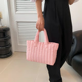 New Pink Ladies Tote Bags Large Capacity Cotton Padded Bolsa Solid Color Casual Fashion Luxuy Shoulder Simple Nylon Elegant Bag