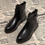 Work Female Ankle Boots Round Toe Leather Short Shoes for Women Elegant with Low Heels Footwear Booties Black on Promotion Y2k