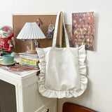 Vintage Women Tote Bags French Style Ruffles Elegant Sac A Main Femme Large Capacity Light Thin Shoulder Bolso Mujer