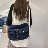 Large Denim Flap Women's Bag Jeans Messenger Bag Y2K Canvas Shoulder Cross Bag Cowboy Eco Bag Korean Shopping Satchel Hobos