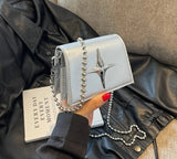 Y2K Design Silver PU Leather Mini Crossbody Bags for Women Korean Fashion Chain Lady Handbags and Purses