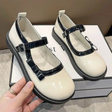 Woman Flats Japanese Style Lolita Cute White Mary Jane Gothic with Bow Shoes for Women Kawaii on Sale Elegant and Fashionable L