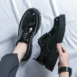 Men Casual Large Toe Original Black Platform Business Thick Bottom Dress Shoes Men Gentleman Outdoor Patent Leather Safety Shoes