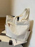 Simple Solid Color Multiple Pockets Shoulder Bag Corduroy Tote Bag For Women, Casual Crossbody Bag Large Capacity Bucket Bag