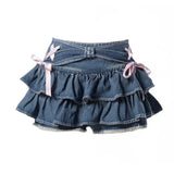 Denim Skirts Women Folds Design Bandage Bow Korean Fashion Chic Students All-match ins Popular Summer Age-reducing A-line Y2k