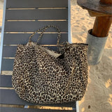 Vintage Leopard Print Tote Bag Handbag Women Retro Large Capacity Casual Shoulder Bags Female Harajuku Canvas Y2k Bags