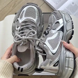 Women's Spring and Summer New Distressed Silver Versatile Breathable Casual Sneaker Dad Shoes