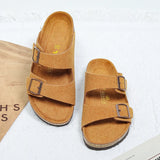 Comfort Beach Vacation Men's Cork Slippers Summer Casual Double Buckle Home Non-slip Slides Slip on Flip Flop Unisex Style Shoes