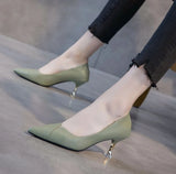 Women's Summer Footwear Formal on Heeled High Heels Black Pumps Shoes for Woman 2024 Green Pointed Toe Chic and Elegant Point
