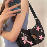 Y2k Vintage Women's Small Shoulder Bag Fashion Cool Girls Star Underarm Bags Evening Party Female Purse Handbags Armpit Bag