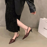 Ladies Shoes Silver Closed Half Dress Pointed Toe with Low Heels Women's Sandals Comfortable and Elegant Shoe Original Casual H