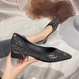 Diamond with Crystals Square Heels Shoes for Woman Medium Women's Summer Footwear Rhinestone Chic and Elegant Young E Y2k A