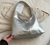 Silver Shoulder Bags for Women Leather Hobo Bag Fashion Designer Female Luxury Y2k High-capacity Leather Handbags