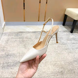 Dark Apricot Shallow Women Slingback Pumps Vintage Pointed Toe Summer Chic Work Stilettos Brown Lady Thin High Heels Zapatillas