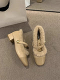 Square Toe Women Plush Mary Jane Shoes Fashion Shallow Ladies Casual Soft Pumps New Women's Warm Comfort Thick Sole Shoes