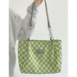 Green Summer Womens Tote Bag Plaid Large Capacity  Fashion Shoulder Bag Casual Harajuku Commuter Simple Female Handbag