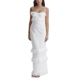 Lace Long Dresses White Low Cut Spaghetti Strap Sleeveless High Split Long Dresses y2k Aesthetic Dress Women Party Clubwear