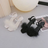 Feather Sandals Women Furry High Heels Ankle Plush Sandals Woman Transparent Heels With Fur Stripper Heeled Sandal Women