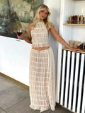 Women Sexy Backless Skirt Two-piece Set Ladies Elegant Halter Pleated Chiffon Maxi Skirts Suit Fashion Female Outfits