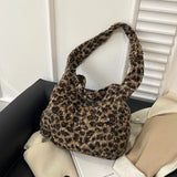 Autumn and Winter Plush Hasp Leopard Print Design Shoulder Bags New Trendy Commuting Large Capacity Crossbody Bags