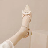 Beige Women's Shoes Summer with Medium Heels Footwear Bow Lace Sandals for Woman Wholesale Trend H Vip on Offer Vintage F