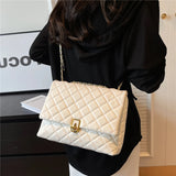 Quilted PU Leather Double Chain Shoulder Bags For Women Trend Designer Crossbody Flap Ladies Handbags And Purses