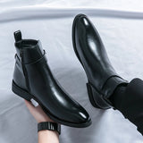 High-quality New Men Ankle Boots Men's Side Zipper Brown Black Classic Business Casual Fashion Party Personality Buckle Men Shoe